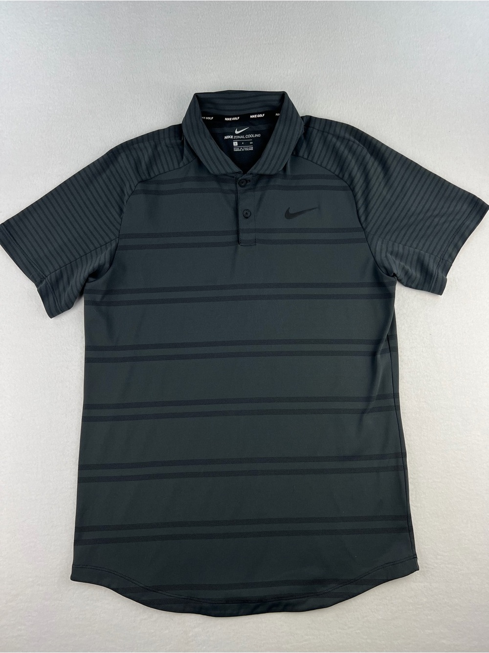 Nike Dri Fit Tiger Woods Zonal Cooling Black Striped Golf Polo Mens Size S